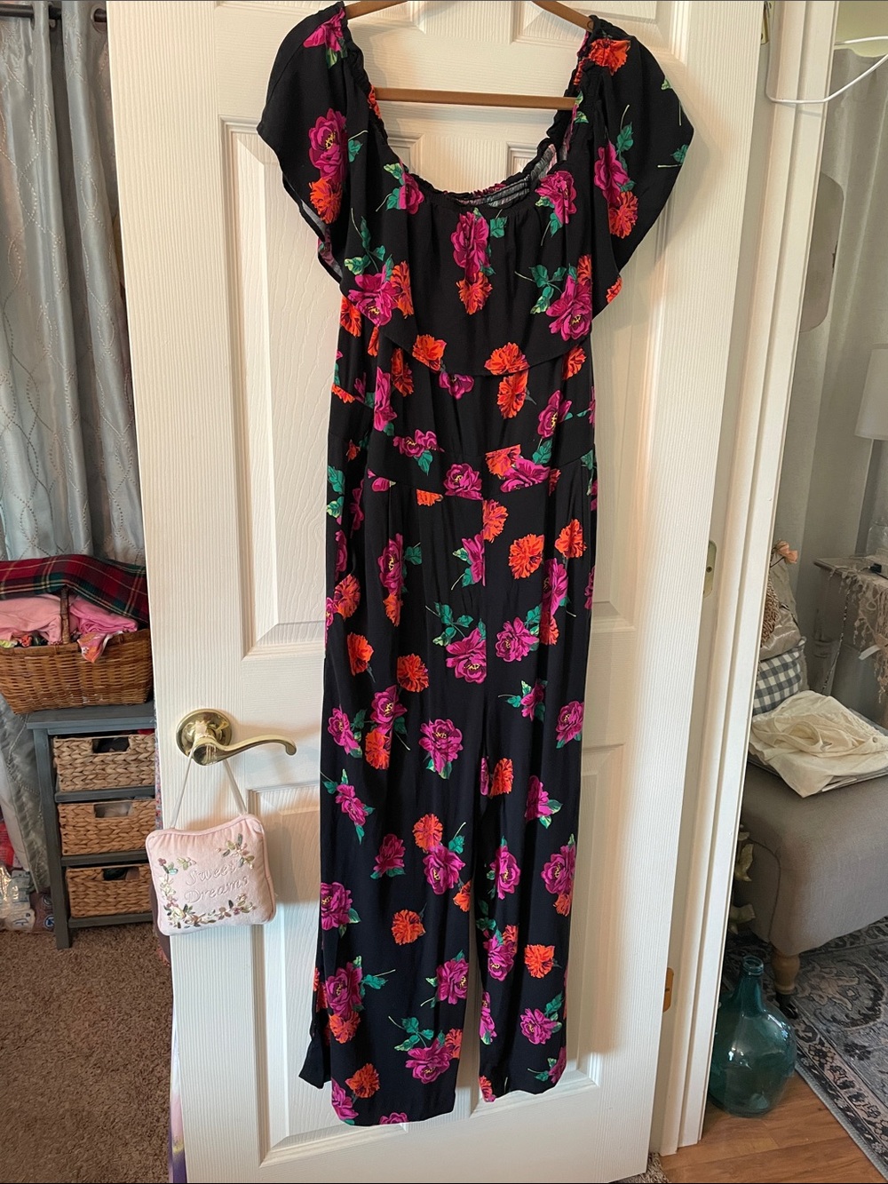 Black Floral Torrid Jumpsuit- Pink Orange And Black size 1